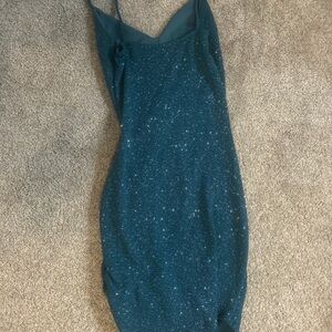 Windsor Teal Glitter Mini Dress